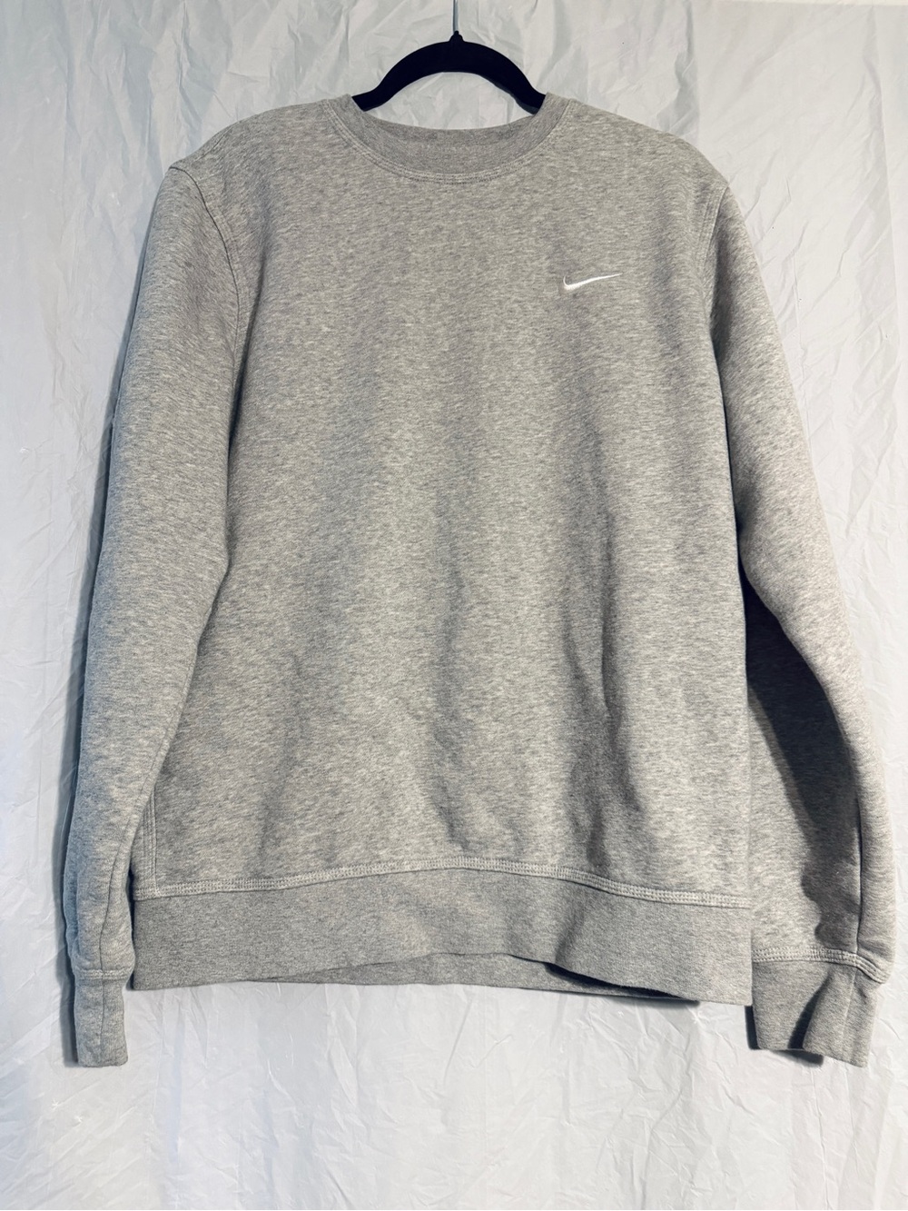 Nike Gray Heather Fleece Crewneck Sweatshirt Embroidered Swoosh Size Large